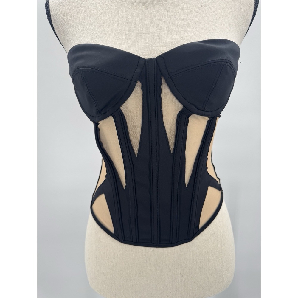Edikted Corset Crop Top Small Bustier Whimsigoth Galaxy Cupped Mesh Celestial